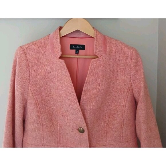 Talbots Tweed Wool Blazer Jacket Size 10 Pink Work Preppy Button Down - Picture 2 of 9